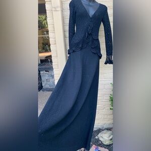 LITTLE RUBIN VINTAGE 80-90’s BLACK SWEATER MAXI DRESS WITH RUFFLES